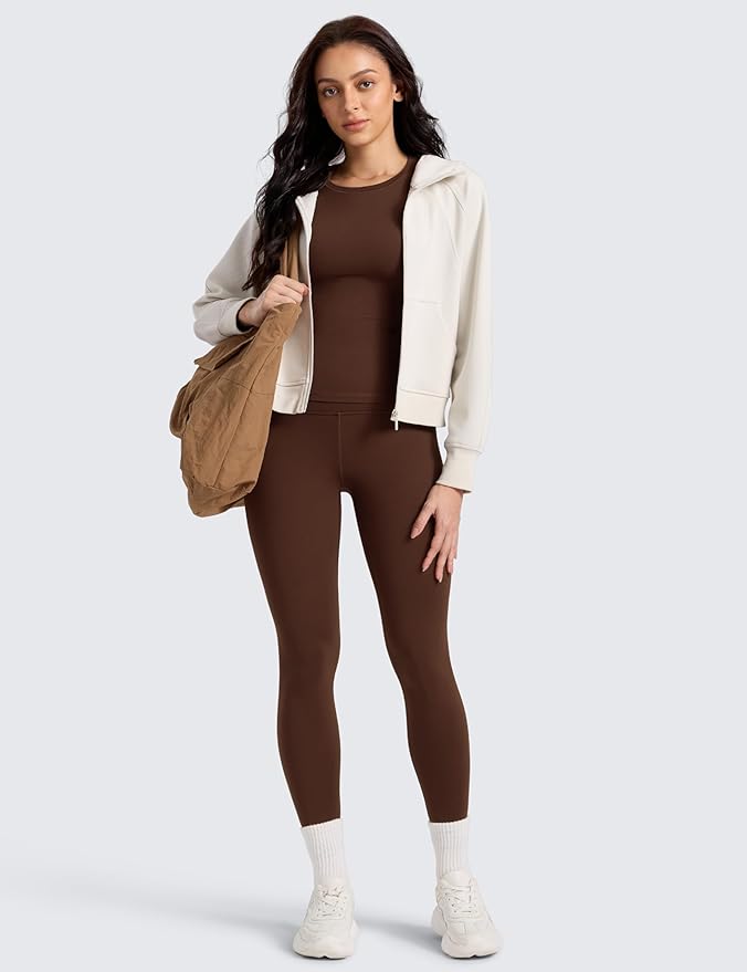 CRZ YOGA Matte Thermal Fleece Lined Leggings 28'' - Casual Lounge Workout Womens Yoga Full Length Pants Winter Warm