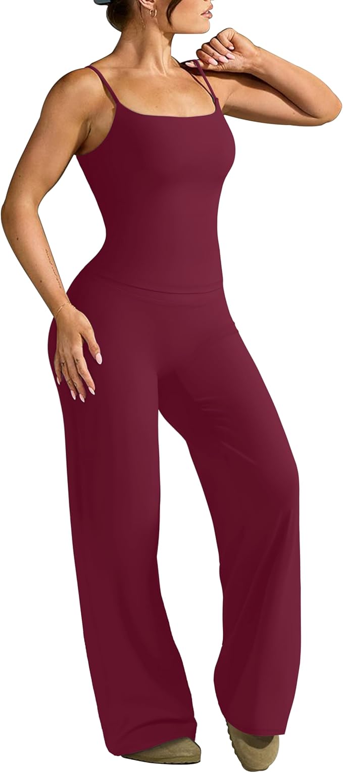 OMKAGI Workout Sets for Women Padded Tank Tops Matching Straight Leg Yoga Outfits