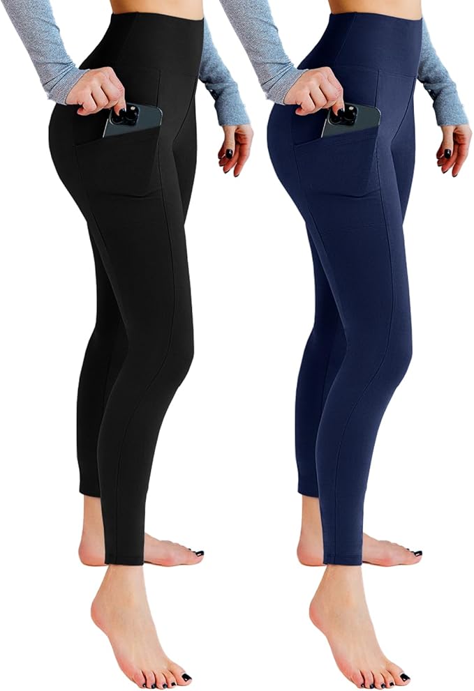 Leafigure 2 Pack Leggings with Pockets for Women, High Waisted Soft Leggings for Yoga Gym