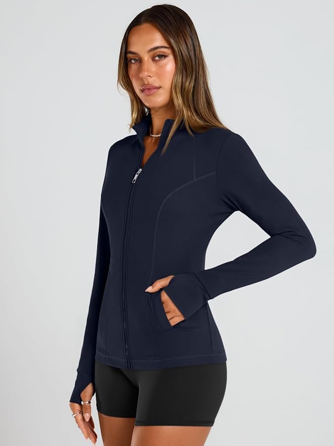 Trendy Queen Womens Lightweight Zip Up Jackets 2026 Athletic Workout Hoodies Spring Shirt Fitted Gym Clothes with Pocket