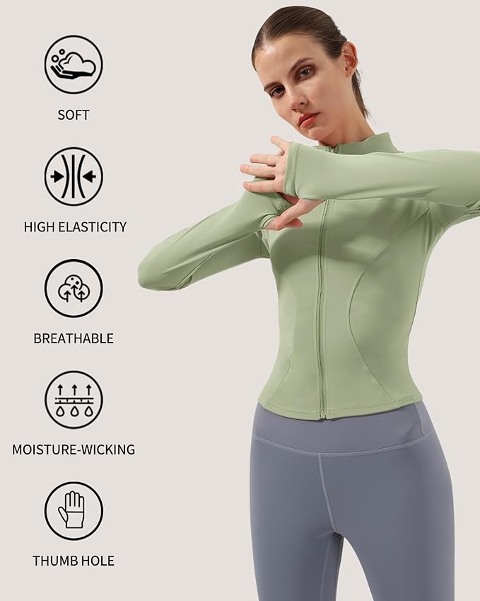 Locachy Women's Lightweight Stretchy Workout Full Zip Running Track Jacket with Thumb Holes