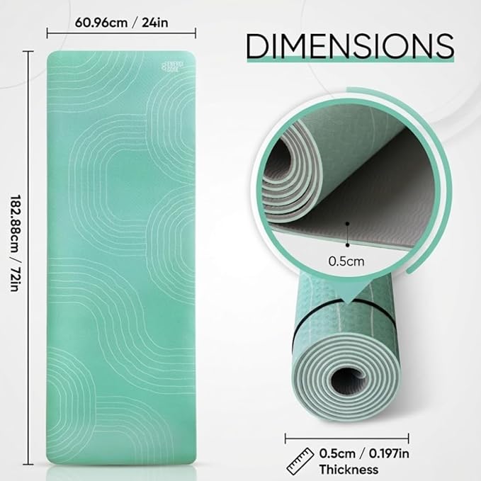 Rubber Yoga Mat (72" x 24" x 5mm) - Cruise Color Non-Slip Workout Mat with Alignment Lines for Women & Men - Durable, Eco-Friendly, Latex-Free Exercise Mat for Home, Pilates & Fitness by ENERGI CORE