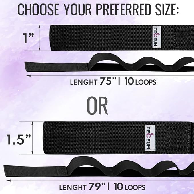 TECEUM Stretching Strap for Yoga & Physical Therapy – 10 Loops – Non-elastic Leg Stretch Straps for Stretching, Exercising, Pilates, Post-injury Rehabilitation for All Levels – Men & Women