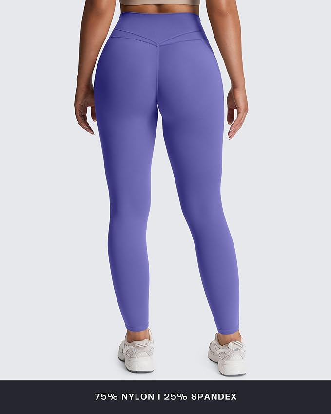 Aoxjox Women's Trinity High Waisted Yoga Pants with Pockets Cross-Waist Tummy Control Buttery Soft Workout Leggings 26"