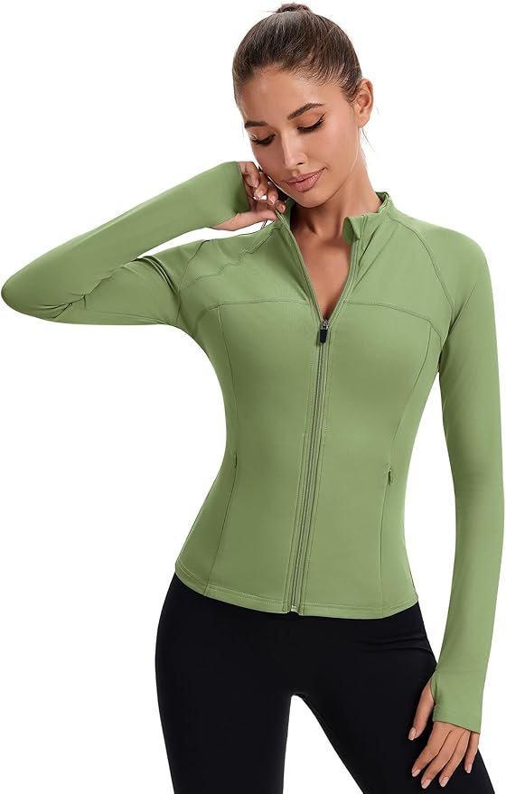 Rapbin Women's Full Zip Workout jackets Runing Slim Fit Athletic Tops With Thumb Holes