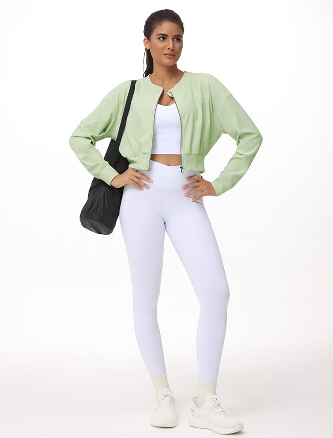 THE GYM PEOPLE Women's Cropped Jackets Full Zip Long Sleeve Ribbed Workout Sweatshirts Lightweight Casual Tops