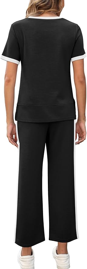 XIEERDUO Women's Side Slit Lounge Sets 2026 Fashion 2 Piece Travel Outfits Cozy Loungewear Wide Leg Tracksuits S-3XL