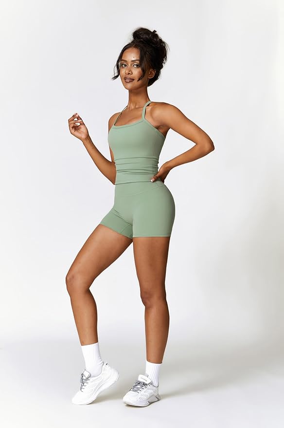 QBGJTD Two Piece Workout Sets For Women Tank Top Matching High Waist Booty Lifting Shorts Gym Yoga Active Wear Outfits