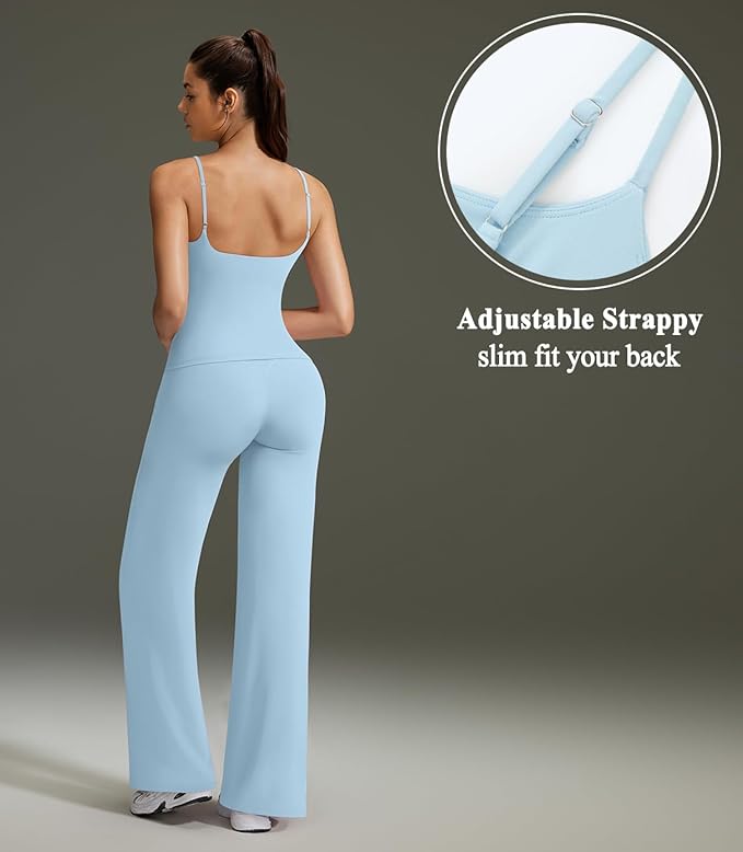 OMKAGI Workout Sets for Women Padded Tank Tops Matching Straight Leg Yoga Outfits