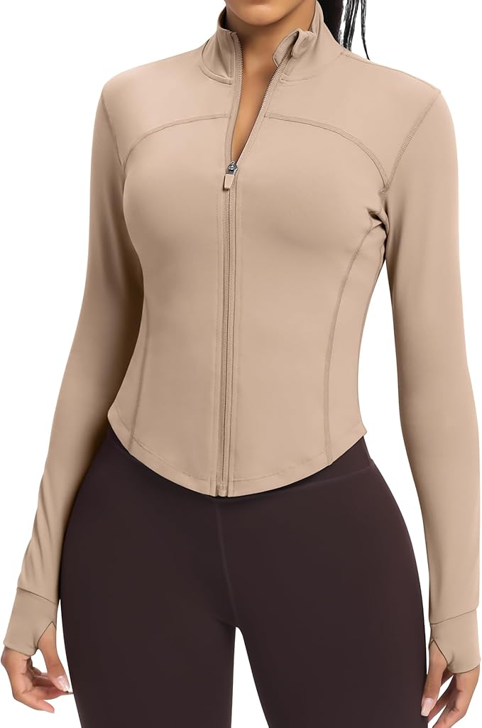 Women BBL Jacket Full Zip UP Workout Athletic Cropped Jacket wIth Thumb Holes Running Yoga Sportswear