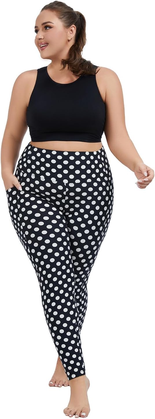 Plus Size Leggings for Women with Pockets-Stretchy XL-5XL Yoga Pants Tummy Control High Waist Workout Leggings