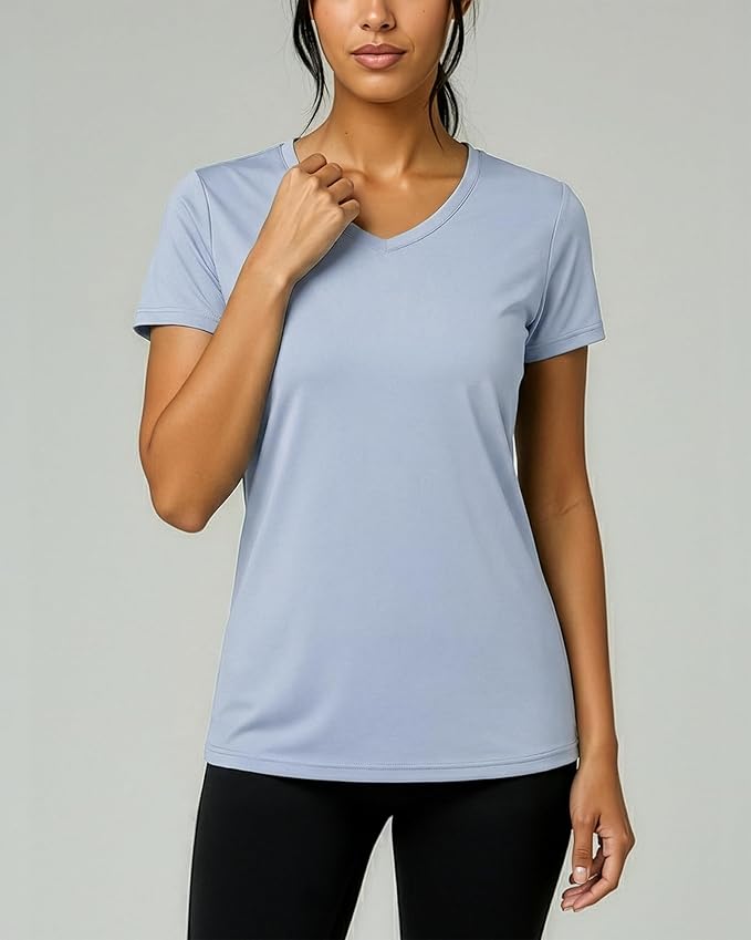 Real Essentials 5 Pack: Women's Dry-Fit Short Sleeve V Neck T Shirt Workout Fitness Yoga Top Tee (Available in Plus Size)