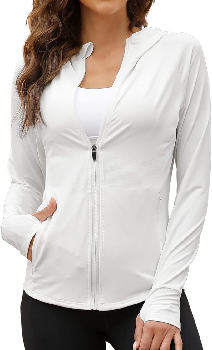 We1Fit Women's UPF 50+ Sun Protection Jacket Hoodie Sun Shirts Hiking Running Athletic Shirt
