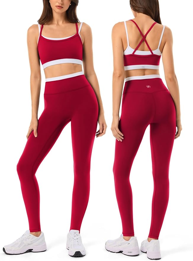 2 Pieces Workout Sets for Women,Seamless Yoga Leggings with Padded Sports Bras,Athletic Matching Outfits,Gym,Casual