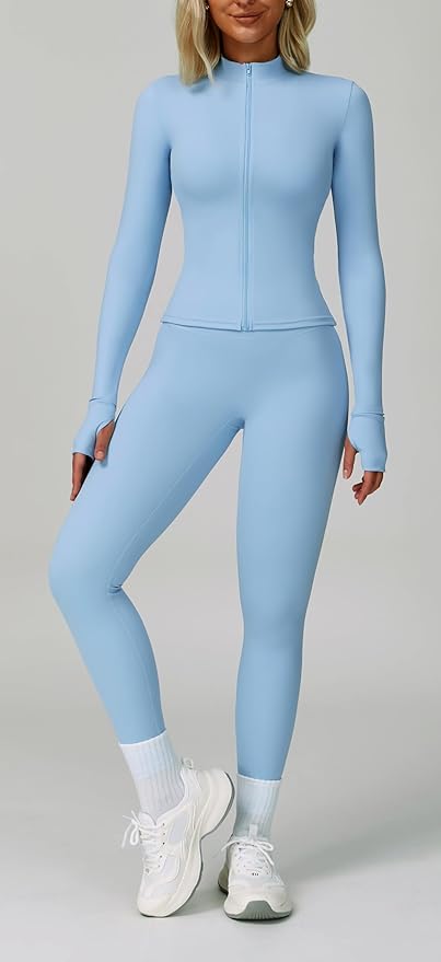 Yknktstc Womens Two Piece Tracksuit Set Long Sleeve Zipper Jacket with Athletic High Waist Leggings Workout Outfit