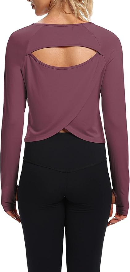 Bestisun Long Sleeve Workout Running Shirts Athletic Yoga Gym Crop Tops for Women