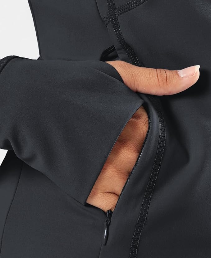 Waitfairy Zip Up Jackets for Women Yoga Gym Top Running Workout Jackets for Woman Track Jacket Women with Thumb Holes