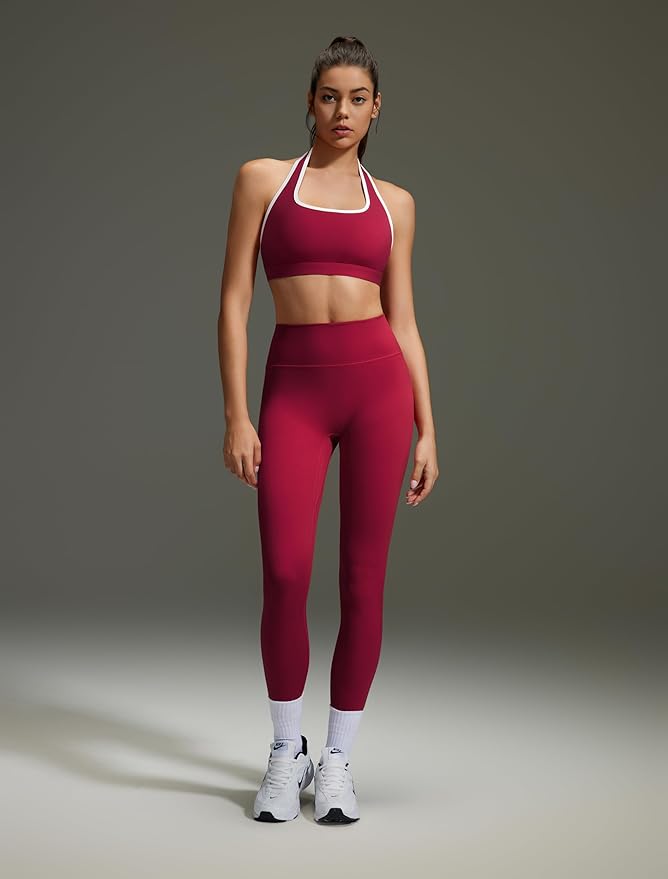 OMKAGI 2 Piece Workout Sets for Women Halter Sports Bras Gym Sets Booty Leggings Outfits
