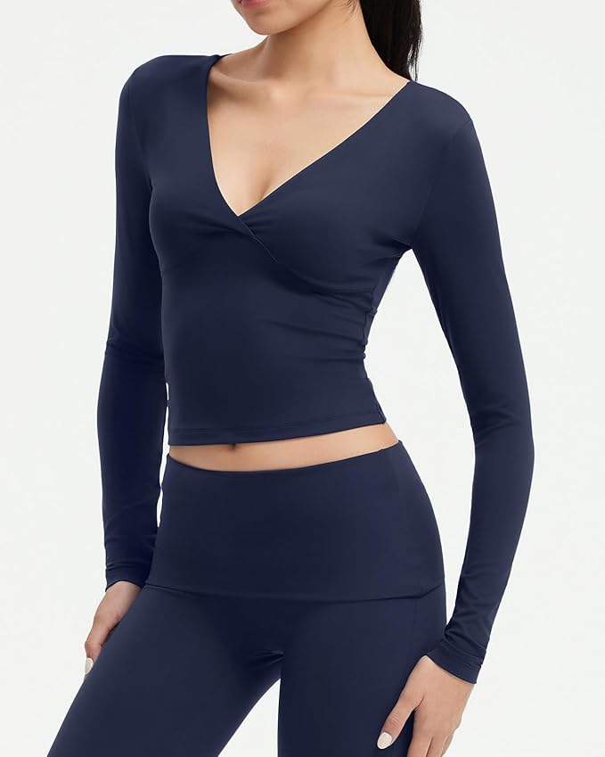 SUUKSESS Women 2 pieces Lounge Sets Long Sleeve V Neck Tops Fold Over Flare Leggings