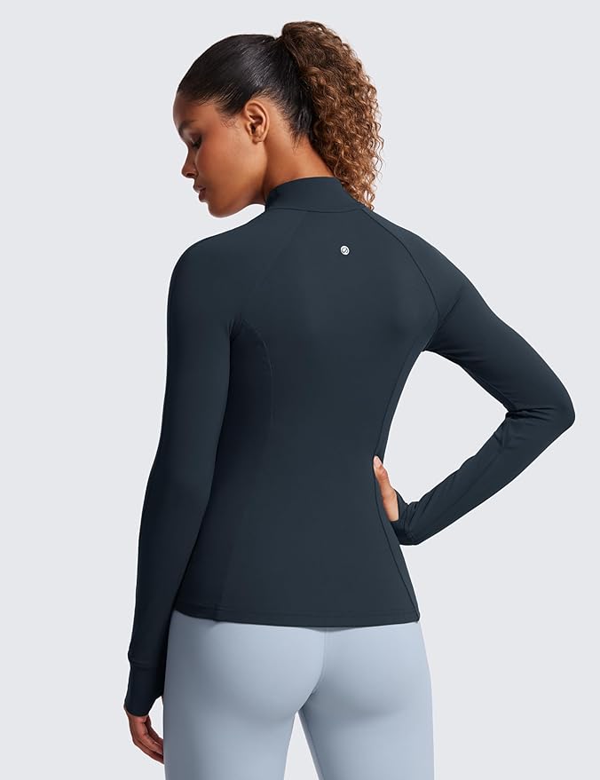 CRZ YOGA Butterluxe Hip Length Jackets for Women - Full Zip Athletic Track Tops with Thumb Holes Pockets