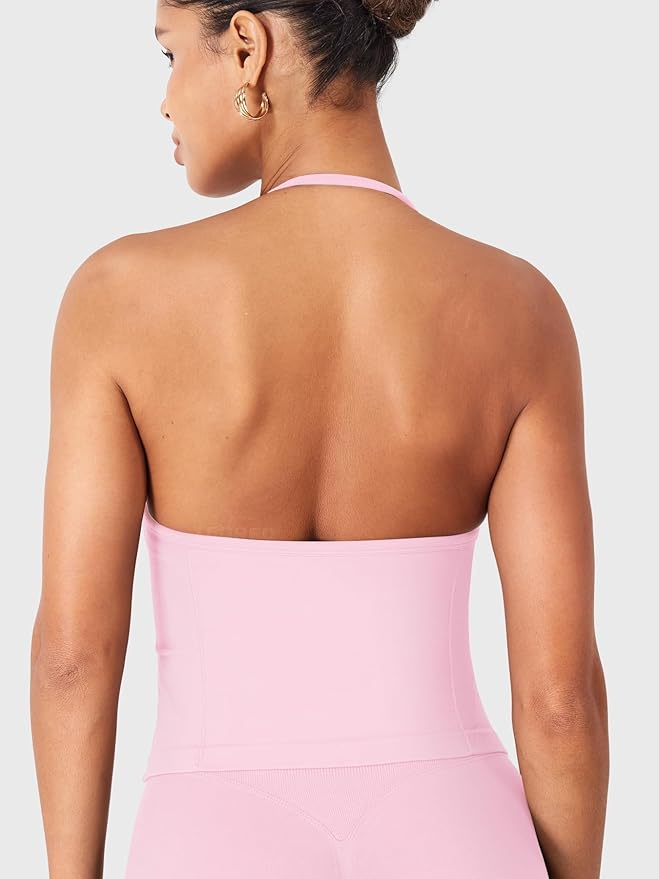 YEOREO SoftHue Impact Longline Strappy Top Women's Halter Workout Tank Tops Backless Gym Longline with Adjustable Strap