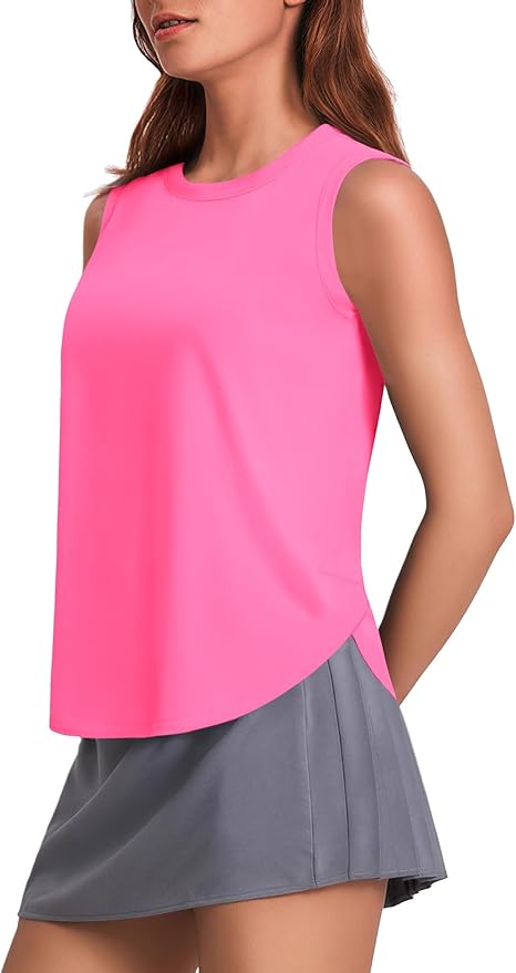 PINSPARK Workout Tank Tops Woman UPF 50+ Yoga Tanks Quick Dry Sleeveless Gym Shirts with Side Slits Loose Fit Athletic Top
