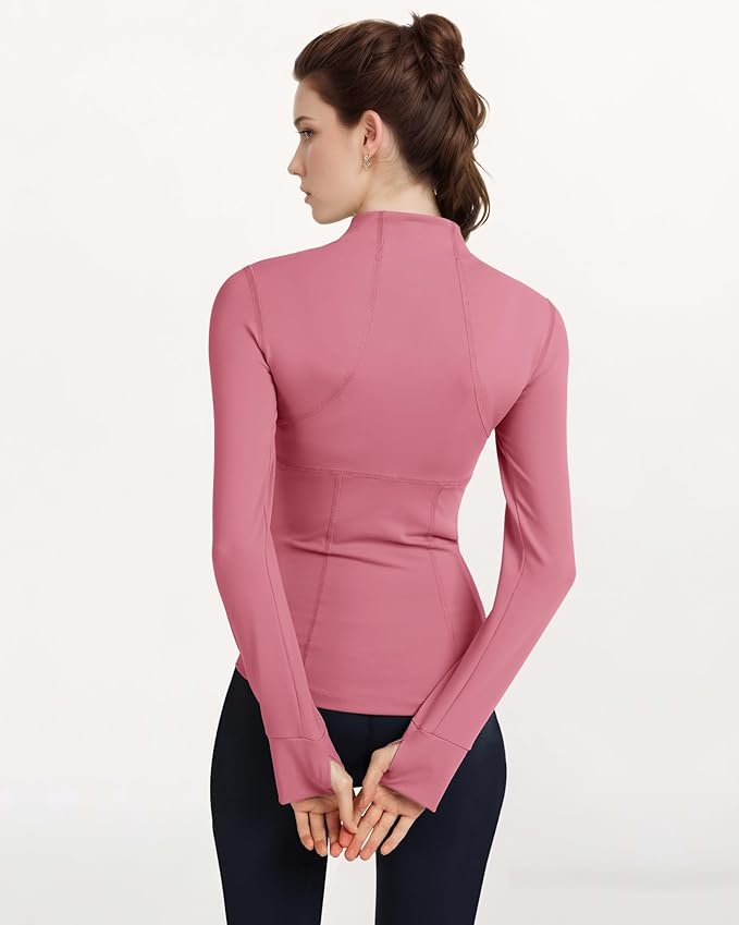 Gacaky Women's Slim Fit Workout Running Track Jackets Full Zip-up Yoga Athletic Jacket with Thumb Holes