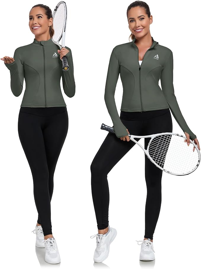 Women's Full Zip Workout Jacket Lightweight Running Slim Fit Athletic Jackets With Thumb Holes