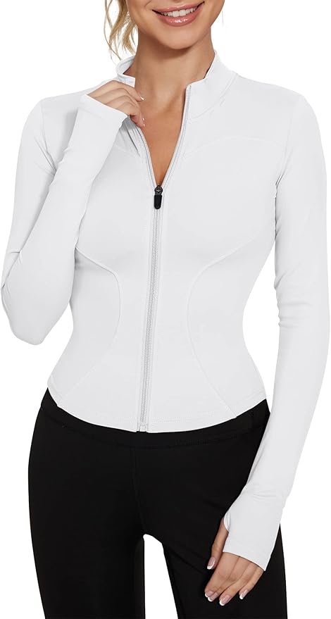 LUYAA Women's Workout Jacket Lightweight Zip Up Yoga Jacket Cropped Athletic Slim Fit Tops