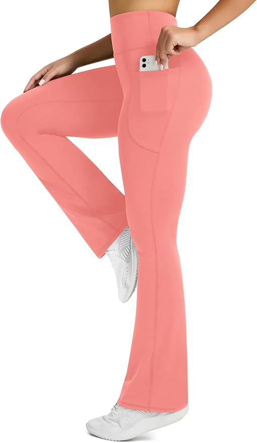 Womens Flared Yoga Pants with Pockets, High Waisted Flare Leggings Bell Bottom Bootcut Yoga Dress Pants
