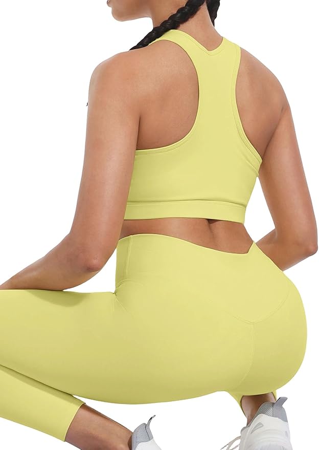 Workout Sets for Women 2 Piece High Waisted Seamless Leggings with Padded Stretchy Sports Bra Sets Gym Clothes