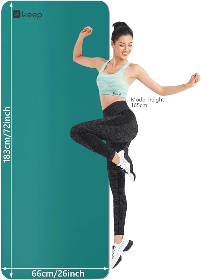 KEEP Rubber Yoga Mat - Professional Sweat Absorbent PU & Natural Rubber. Non Slip Workout Mats for Women & Men, 5mm Thick, 74"x26" Extra Long Wide Pad for Hot Yoga, Pilates, HIIT, Home Gym - Strap Included