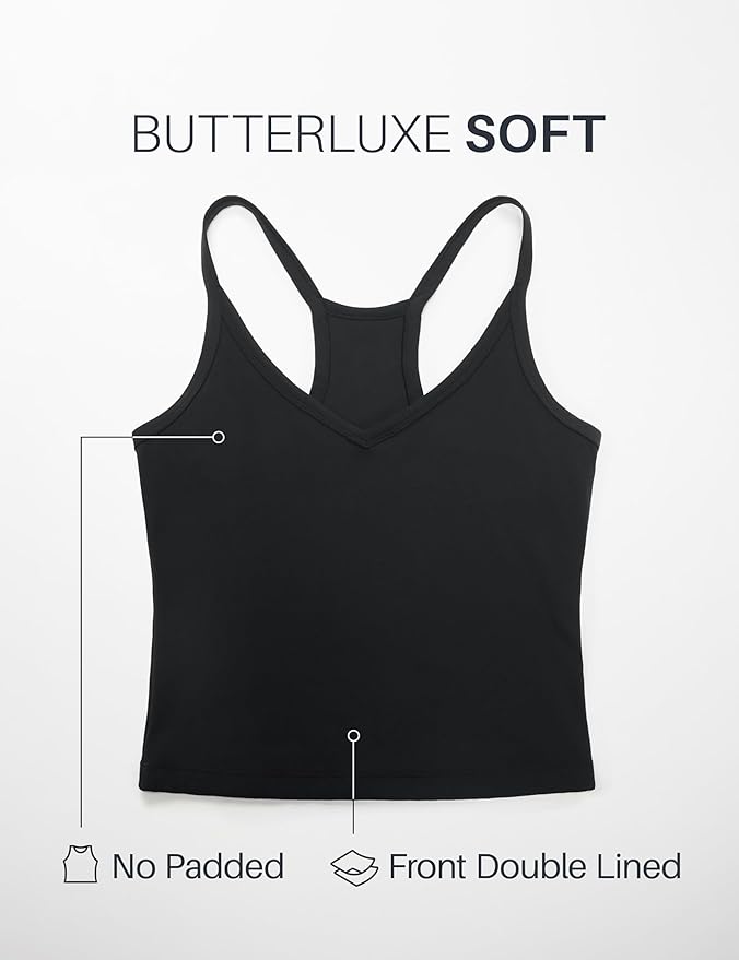 CRZ YOGA Butterluxe Soft Double Lined V Neck Tank Tops for Women - Yoga Casual Camisole Racerback Tight Sleeveless Shirt