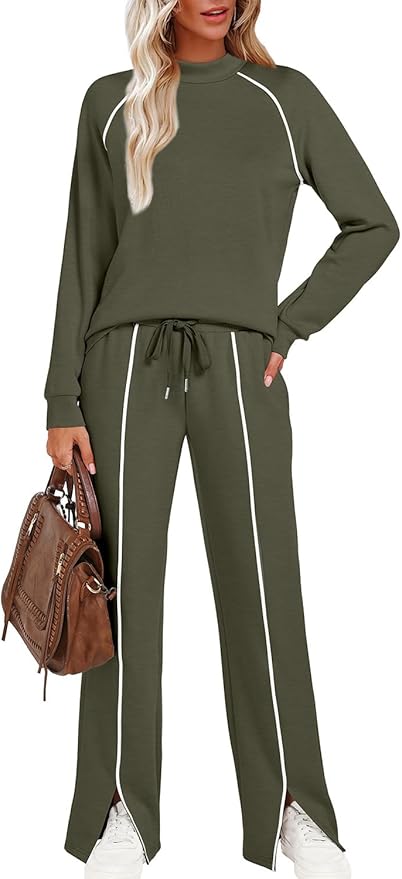WIHOLL Lounge Sets for Women 2 Piece Fall Outfits 2025 Wide Leg Pant Matching Sets Womens Clothing