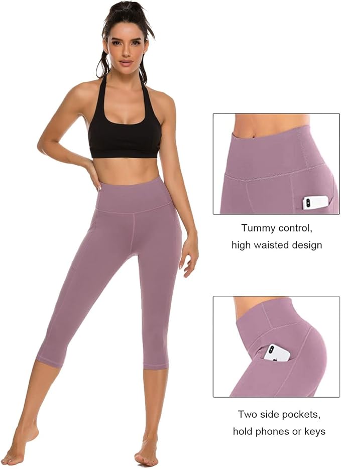 Stelle Women's Capri Yoga Pants with Pockets Essential High Waisted Leggings for Workout
