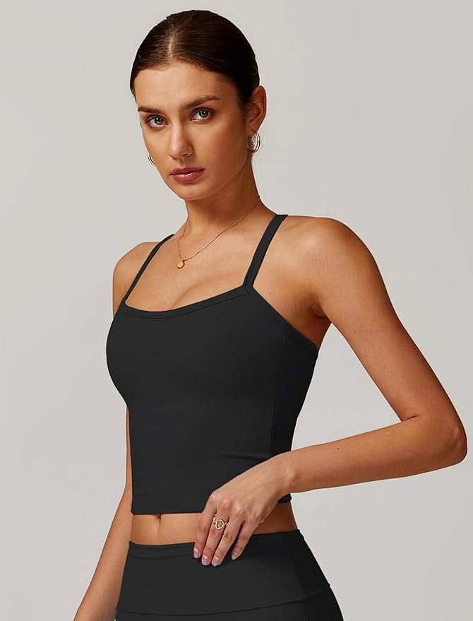 QBGJTD Womens Longline Sports Bras Cross Back Active Gym Yoga Padded Workout Crop Tank Top with Built in Bra
