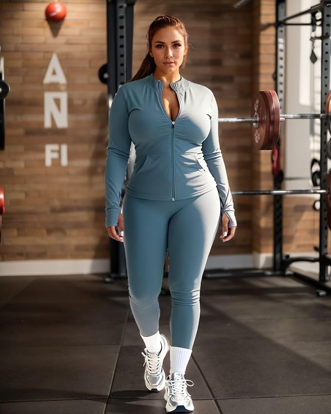 UOUA Two Piece Outfits Women Tracksuit Sets Long Sleeve Zip Up Jacket & Leggings for Gym Workout Set