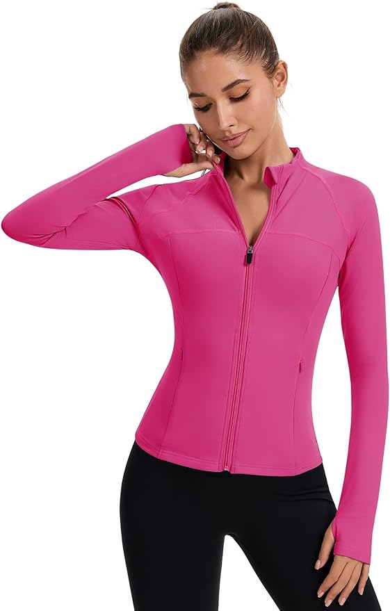 Rapbin Women's Full Zip Workout jackets Runing Slim Fit Athletic Tops With Thumb Holes