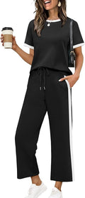 XIEERDUO Women's Side Slit Lounge Sets 2026 Fashion 2 Piece Travel Outfits Cozy Loungewear Wide Leg Tracksuits S-3XL