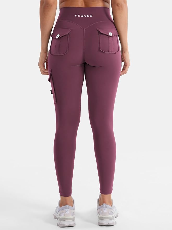 YEOREO CoreFlex Workout Cargo Leggings with Pockets for Women Hidden Scrunch Butt Lifting Leggings Gym Yoga Pants