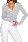 Women Wrap Top Thumb Hole Long Sleeve Self Tie Workout Shirt Pilates Ballet Yoga Tops