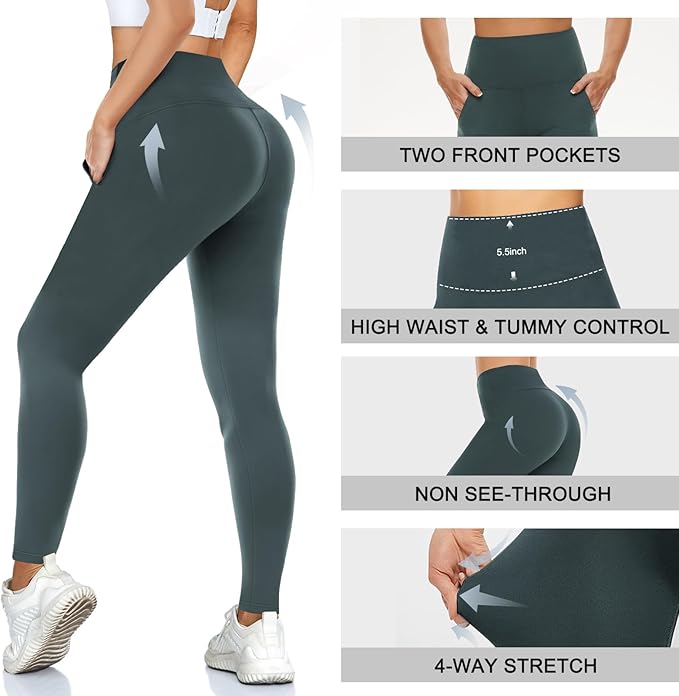 MOREFEEL Leggings with Pockets for Women, High Waisted Tummy Control Workout Hip Lift Yoga Pants Activewear