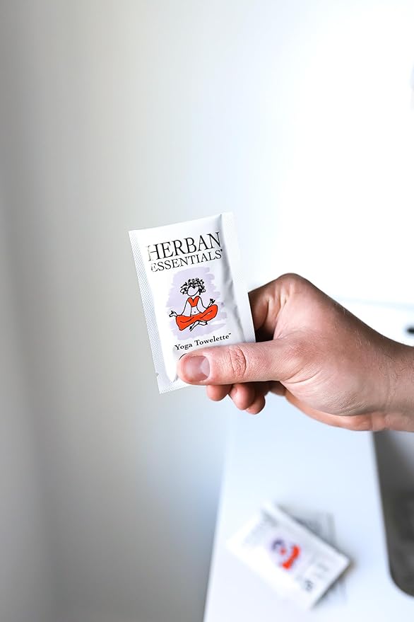 Herban Essentials Yoga Mat Wipes, Lavender Essential Oil Yoga Mat Cleaner – Individually Wrapped Moist Towelettes for Post Workout Wipes for Hands, Gym Essentials & Home Gym Fitness Gears – 20 Count