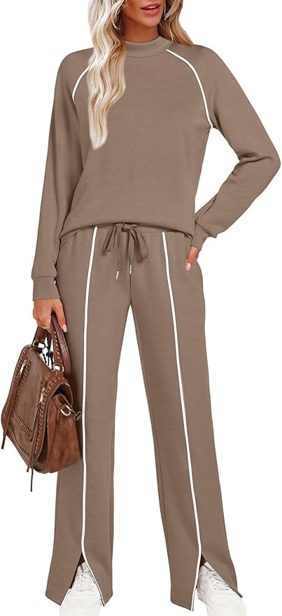 WIHOLL Lounge Sets for Women 2 Piece Fall Outfits 2025 Wide Leg Pant Matching Sets Womens Clothing