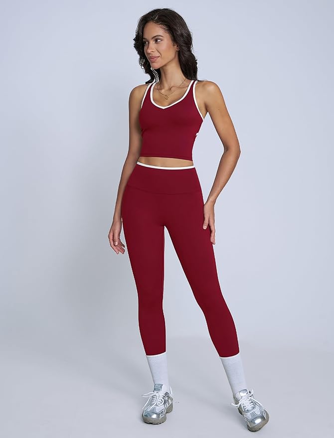 ABOCIW Womens Color Block Workout Sets Racerback Tank Top High Waist Leggings Gym Set Yoga Pilates Outfits