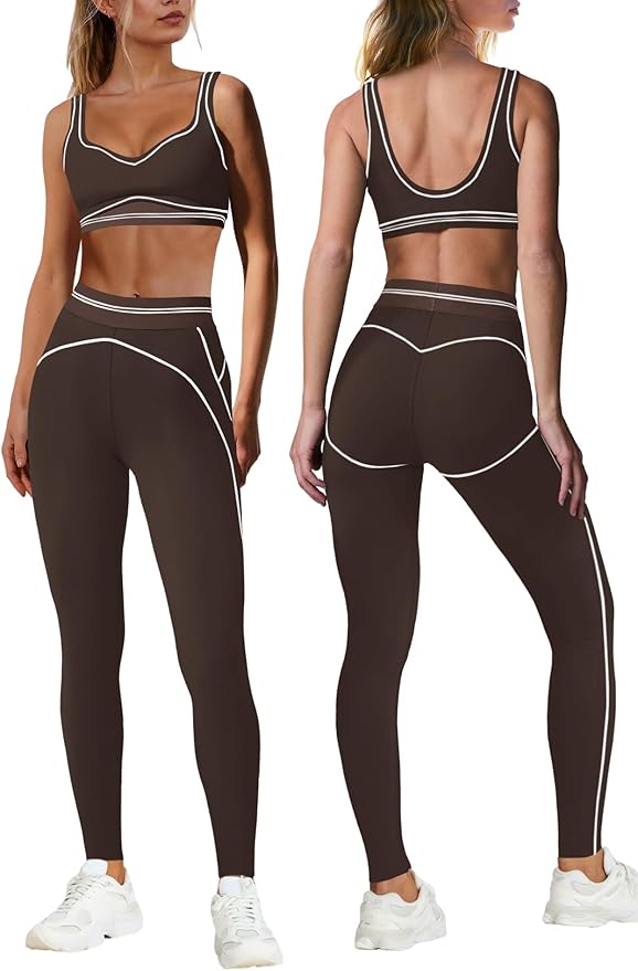 Nirovien Womens 2 Piece Workout Sets Athletic Yoga Sets Pilates Gym Outfits Butt Lifting Leggings and Sports Bra