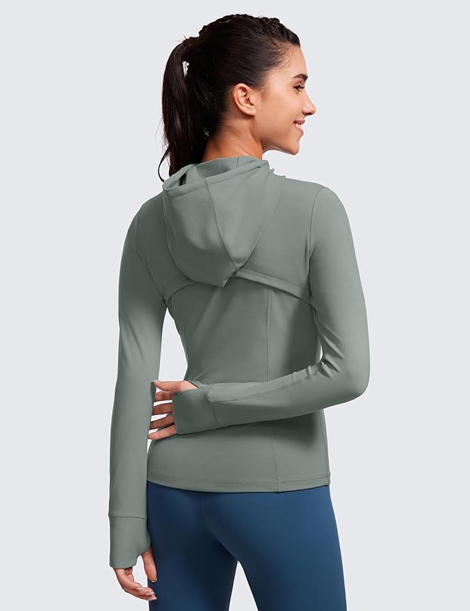 CRZ YOGA Butterluxe Hooded Athletic Jackets for Women - Full Zip Track Casual Tops with Thumb Holes Pockets