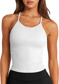 LASLULU Womens Sports Bra Seamless Long Crop Tank Racer Back Spaghetti Strap Workout Yoga Bra Padded Halter Neck Casual Tops