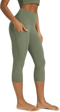 ODODOS Women's High Waisted Yoga Capris with Pockets, Tummy Control Non See Through Workout Athletic Running Capri Leggings