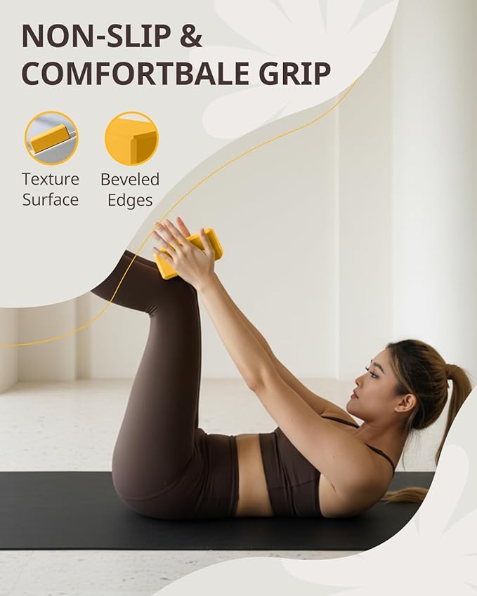 Trideer Yoga Blocks 2 Pack, Soft Non-Slip Foam Blocks with Beveled Edges for Alignment and Stretching in Yoga, Pilates, and Dance - Supportive, Lightweight, Odor Resistant, Latex-Free